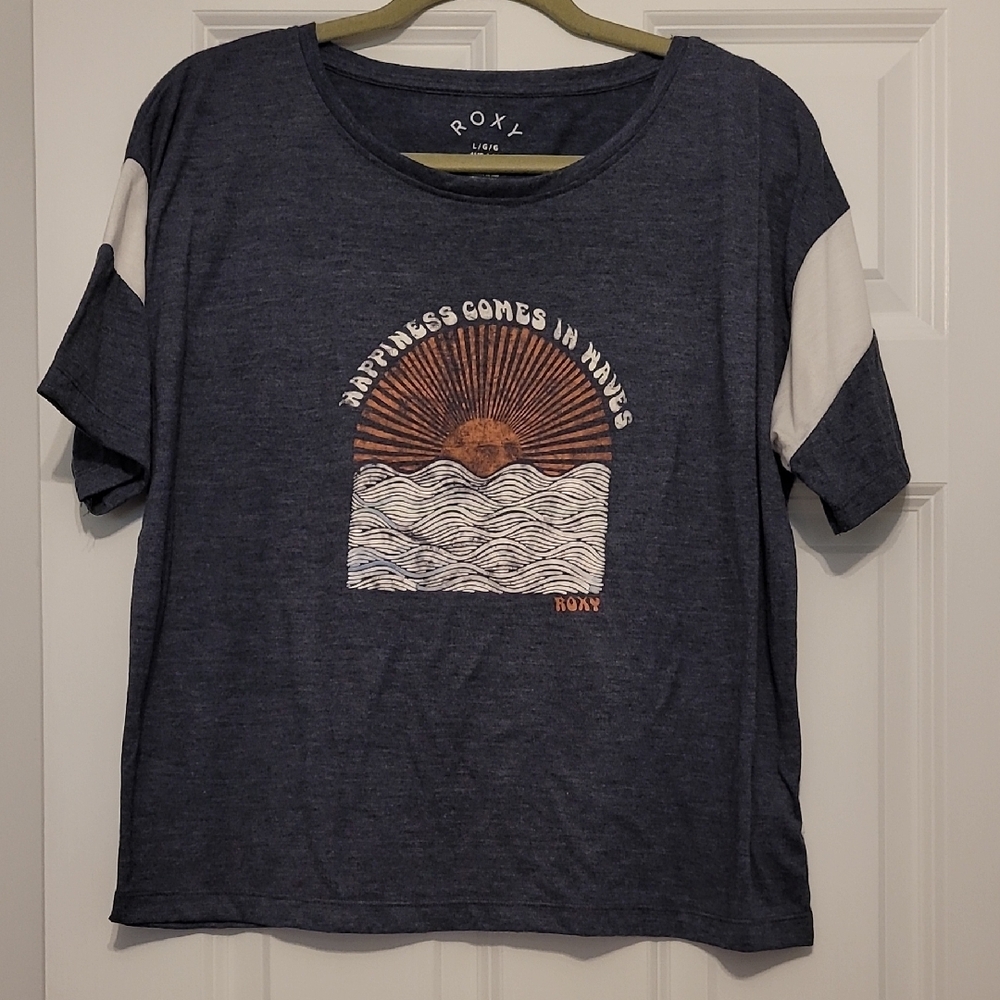 Roxy Boxy Graphic Tee Blue and Gray